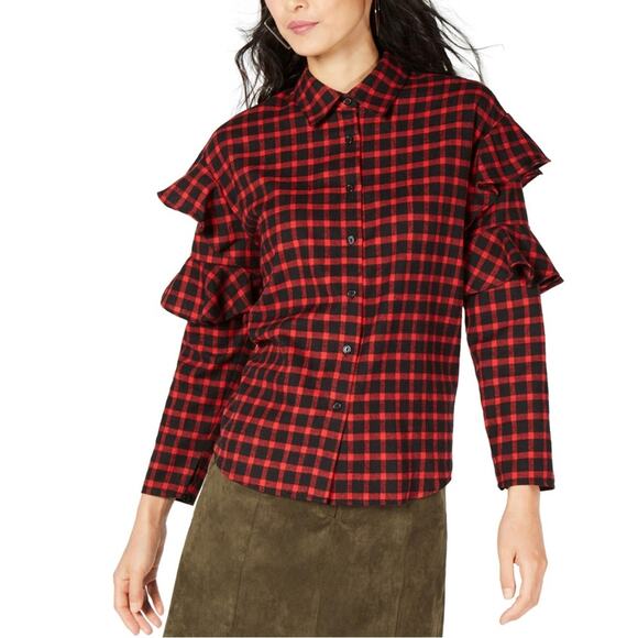 Sage The Label Womens Ruffle Sleeve Button Down Blouse - Picture 7 of 7